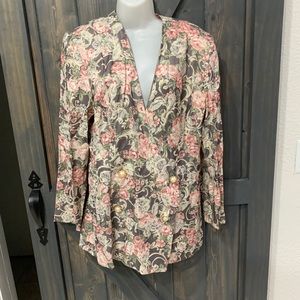 Ultra Dress Vintage 80s 90 Pearl Button Floral Shoulder Pad Blazer cottage core